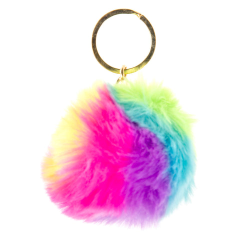 Fluffy Sleutelhanger Regenboog Bal, 12st.