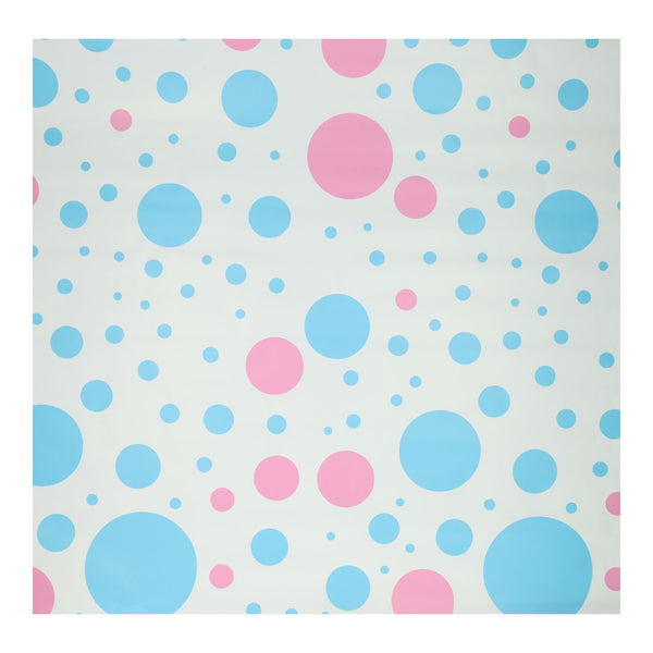 Cadeaupapier Blauw Roze Stippen, 4mtr.