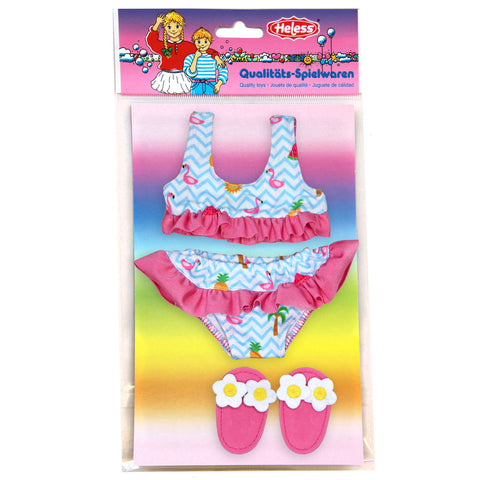 Poppen Bikini met Slippers Flamingo, 28-35 cm