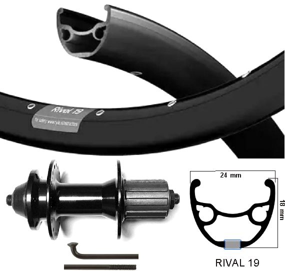 Kgs achterwiel 28 inch (622) velg rival 19  zwart cassette 8-10 v disc