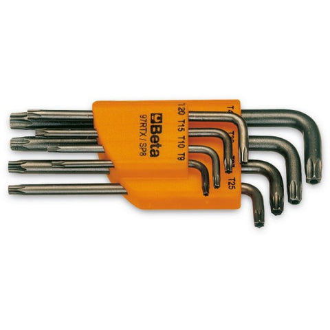 Jeu de 8 clés coudées Beta Tools avec profil Tamper Resistant Torx® (art. 97RTX) avec support T9-T10-T15-T20-T25 T27-T30-T40