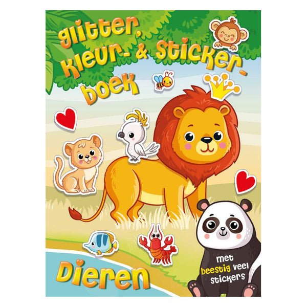 Glitter-, Kleur- en Stickerboek - Dieren