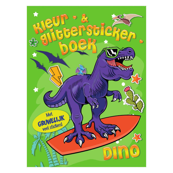 Kleur- Glitter Stickerboek Dino