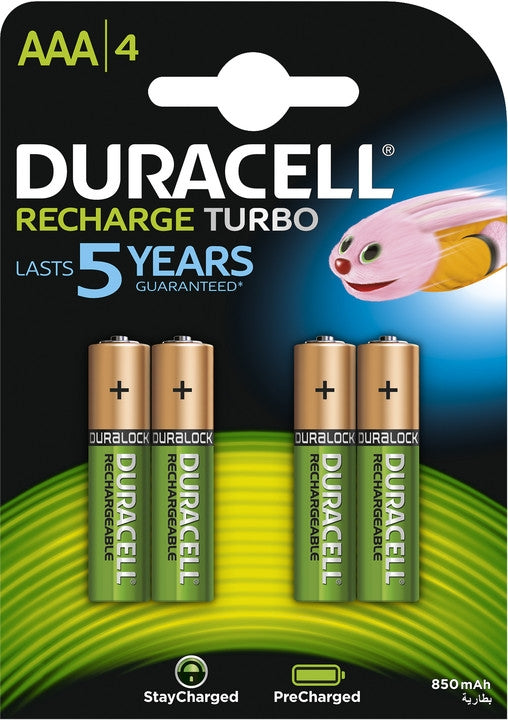 Batterij Duracell oplaadbaar AAA HR03 NimH 1.2V - 750 mAh (4 stuks)