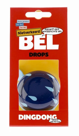 Sonnette de vélo Ding-Dong NietBad Drops ø60mm - bleue avec gouttes blanches