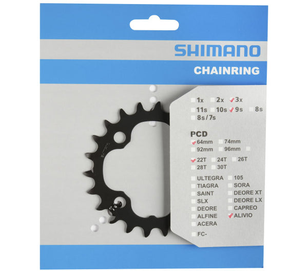 Kettingblad Shimano Alivio FC-M4000 FC-M4050 9 speed - 22 tands (AN) - zwart