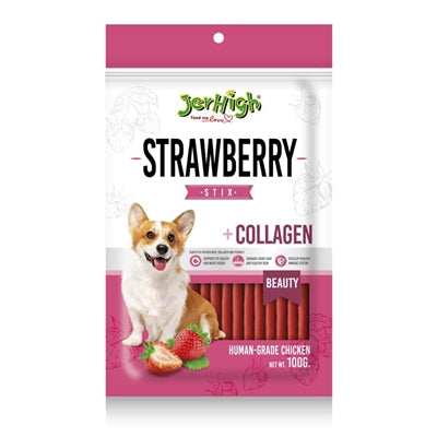 Jerhigh strawberry sticks met kip en collageen