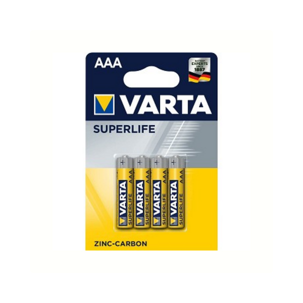 Varta Superlife AAA batterijen. Zink-Carbon. per 4 in blister. (hangverpakking)
