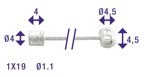 Elvedes Schakel binnenkabel 2250mm verzinkt ø1,1mm Huret N-nippel en T-nippel (op kaart)