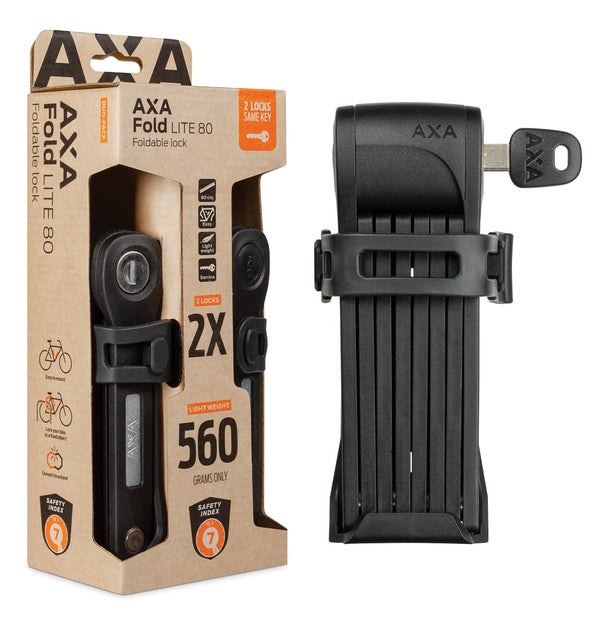 Axa vouwslot Fold Lite 80 Duo Pack gelijksluitend, zwart.