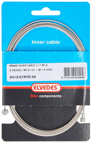 Rem binnenkabel Elvedes 2250mm 7×7 draads RVS ø1,5mm met V-nippel ø5,5 × 10 en T-nippel ø7 × 6mm