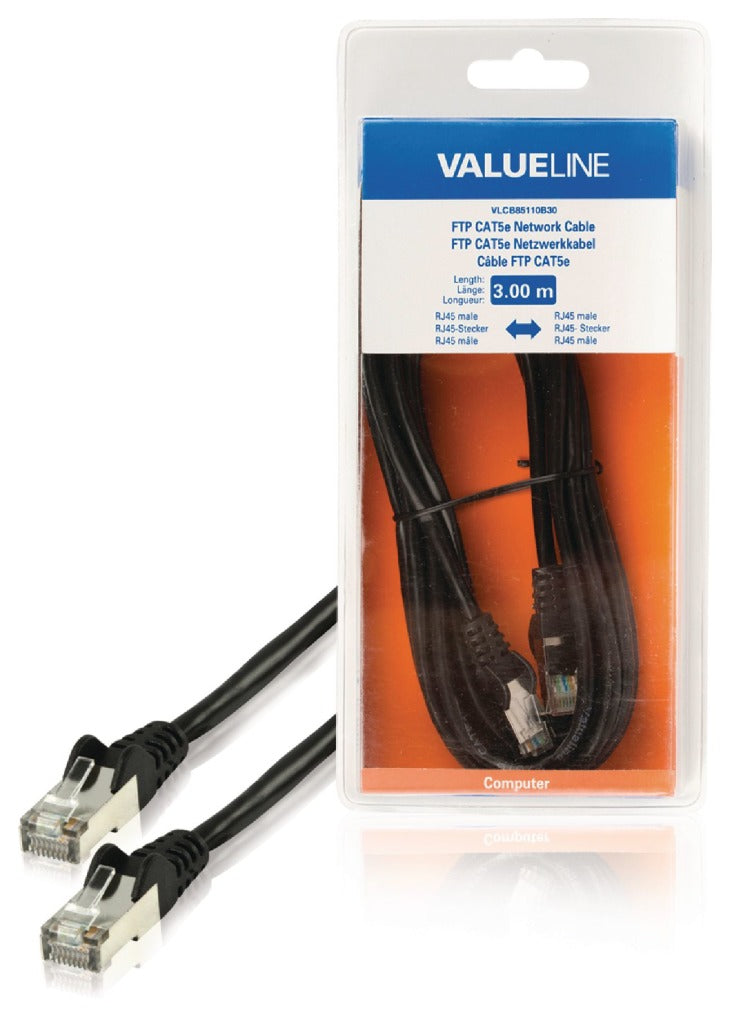 Valueline Valueline VLCB85110B30 Ftp Cat5e Netwerkkabel Rj45 Mannelijk Rj45 Mannelijk 3,00 M Zwart