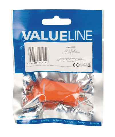 Valueline Valueline Vlmp11950o Usb-autolader Usb A Female 12v-autoaansluiting Oranje