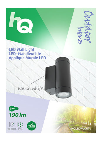 HQ HQ HQLEDWLOUT01 Led Wandlamp Voor Buiten 6 W 190 Lm Zwart