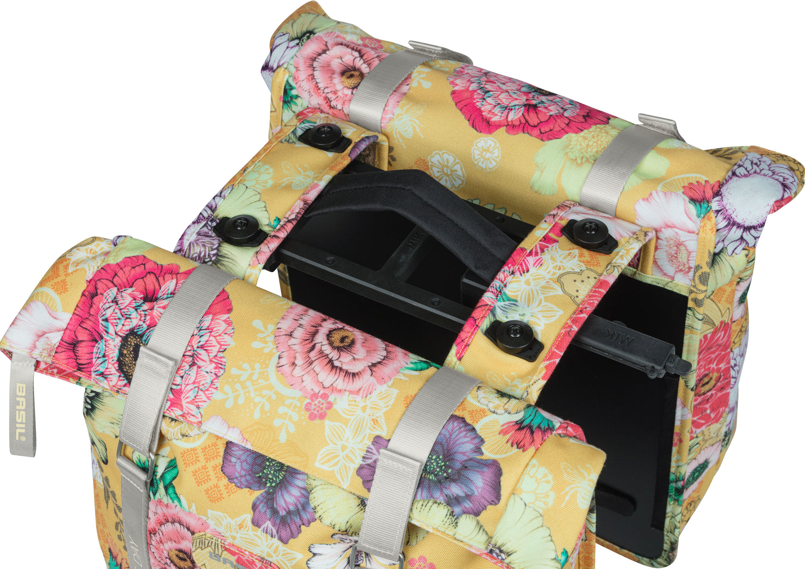 Basil Bloom Field dubbele fietstas MIK 28-35L honinggeel