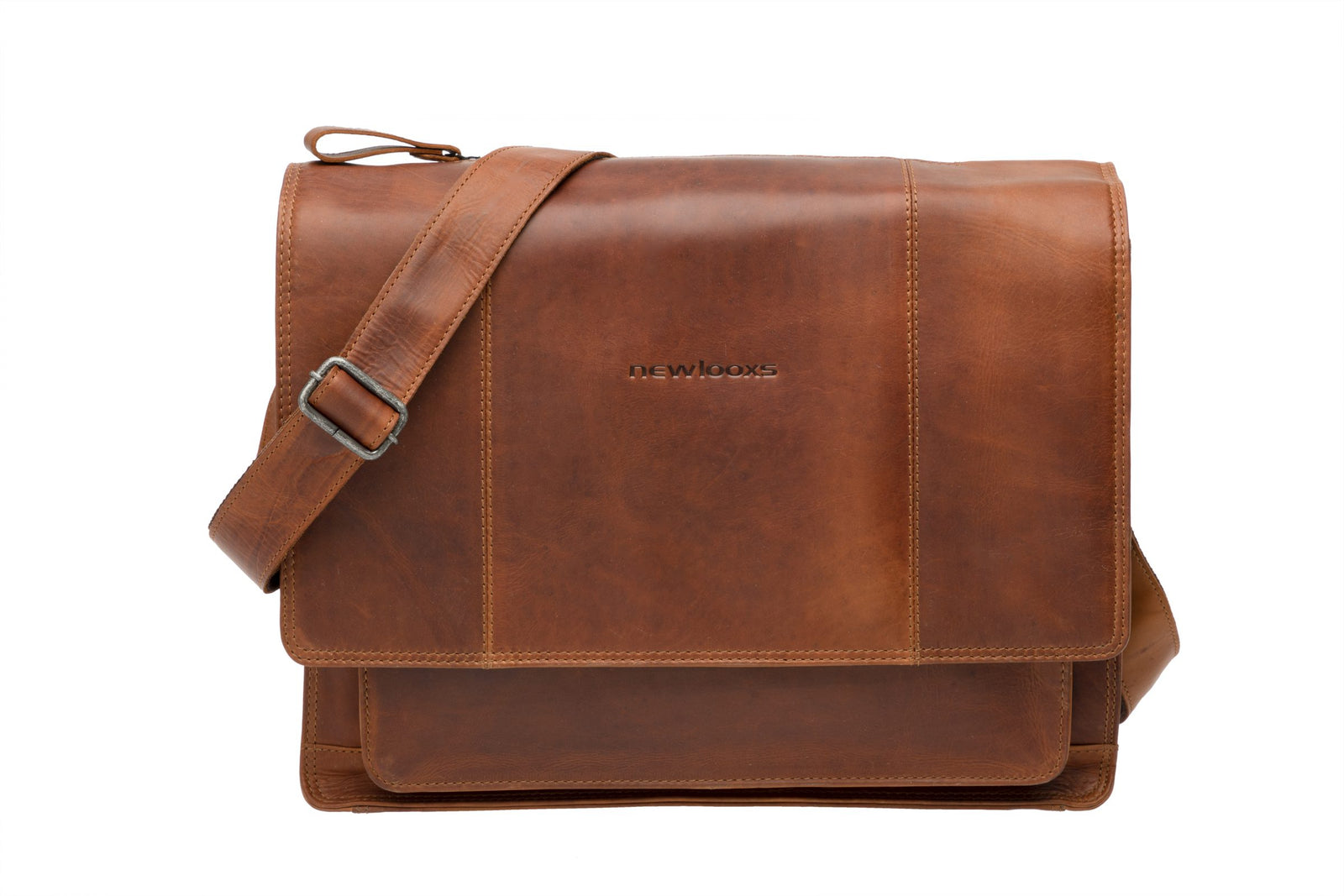 New Looxs Fellini 18L laptop leer enkele tas afneemb.cognac