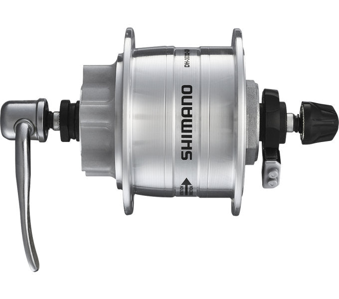 Moyeu Dynamon 36 trous Shimano HD-3D32 3 Watt - pour disque de frein 6 trous - blocage rapide - argent