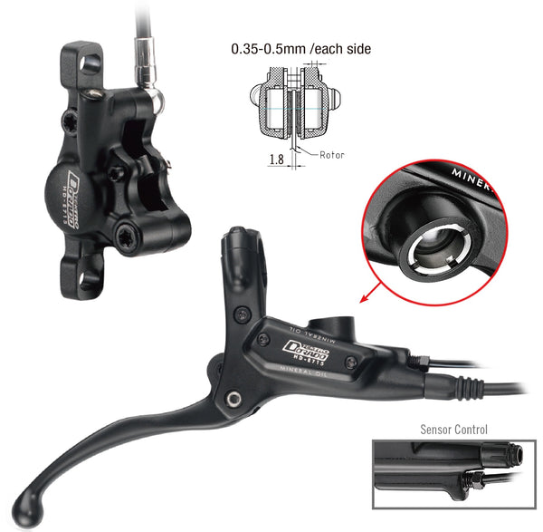 Hydraulische schijfremset Tektro HD-E715 Dorado met remsensor voor e-bike - rechts met 1800 mm leiding - zwart