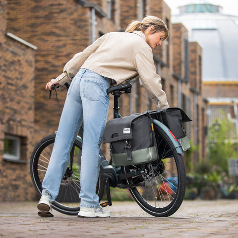 UrbanProof dubbele fietstas RPET 40L groen-grijs