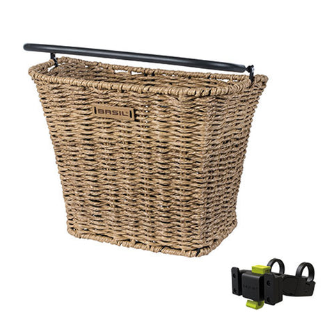 Fietsmand Basil Bremen Rattan Look met KF stuurbochthouder 27 x 35 x 29 cm - seagrass