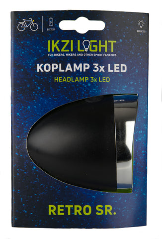 Ikzi Koplamp Retro LED Zwart Batterij