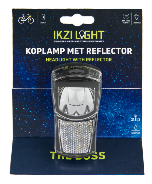 Ikzi Ikzilight koplamp The Boss, 1 witte led 20LUX. incl bracket en batterijen (hangverpakking)