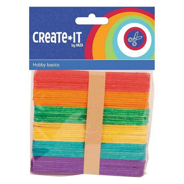 Haza Haza Create It Houten IJsstokjes 50 Stuks Multicolor