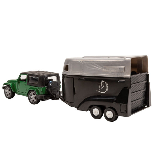 Basic City Die-Cast Jeep met Paardentrailer Groen Zwart