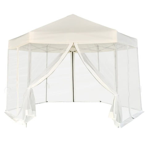 VidaXL Partytent pop-up zeshoekig met 6 zijwanden 3,6x3,1 m crèmewit