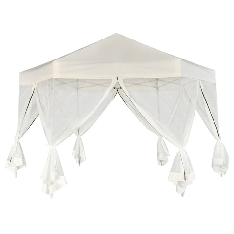 VidaXL Partytent pop-up zeshoekig met 6 zijwanden 3,6x3,1 m crèmewit