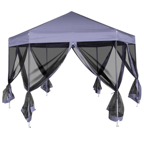 VidaXL Partytent met zijwanden pop-up zeshoekig 3,6x3,1 m donkerblauw