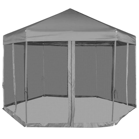 VidaXL Partytent pop-up zeshoekig met 6 zijwanden 3,6x3,1 m grijs