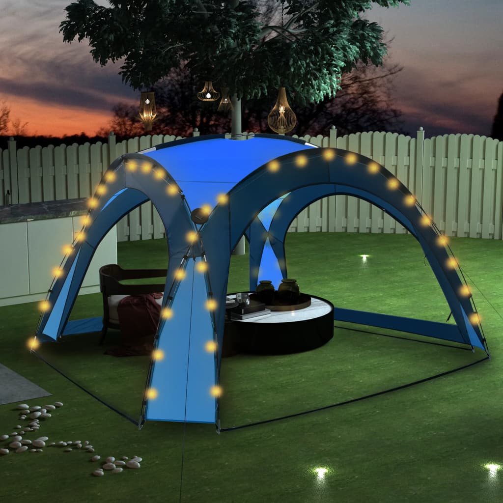 VidaXL Partytent met LED en 4 zijwanden 3,6x3,6x2,3 m blauw