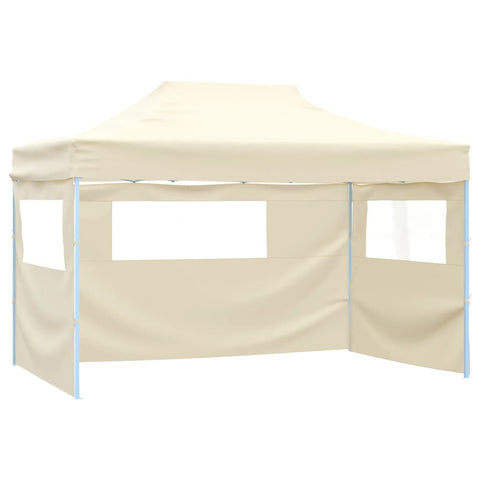 VidaXL Partytent met 3 zijwanden inklapbaar 3x4 m staal crème