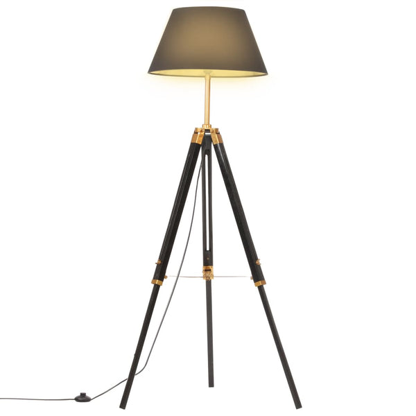 VidaXL Vloerlamp driepoot 141 cm massief teakhout zwart en goudkleurig