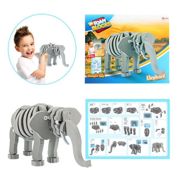 Toi-Toys Toi-toys 3D Puzzel Olifant Junior 31,5 Cm Foam Grijs 75-delig