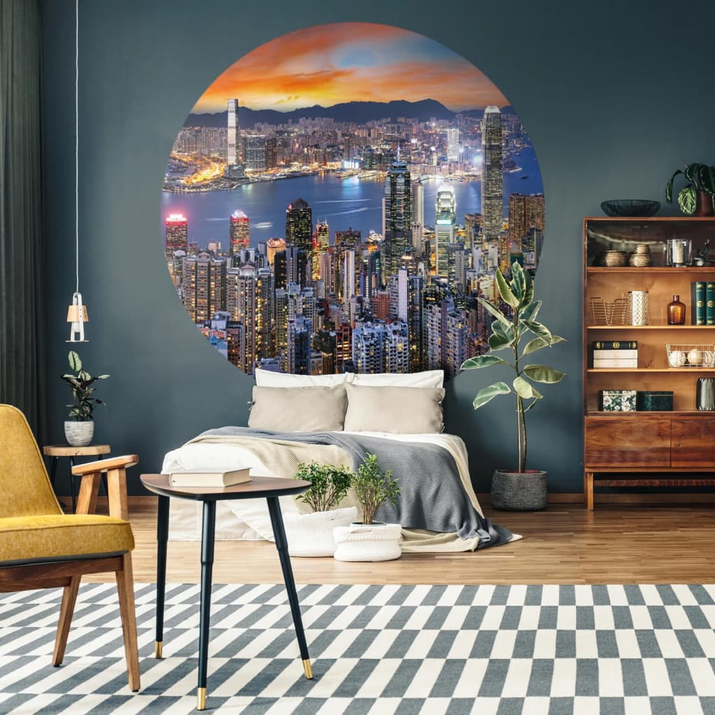 WallArt WallArt Behangcirkel Skyline by Night 190 cm