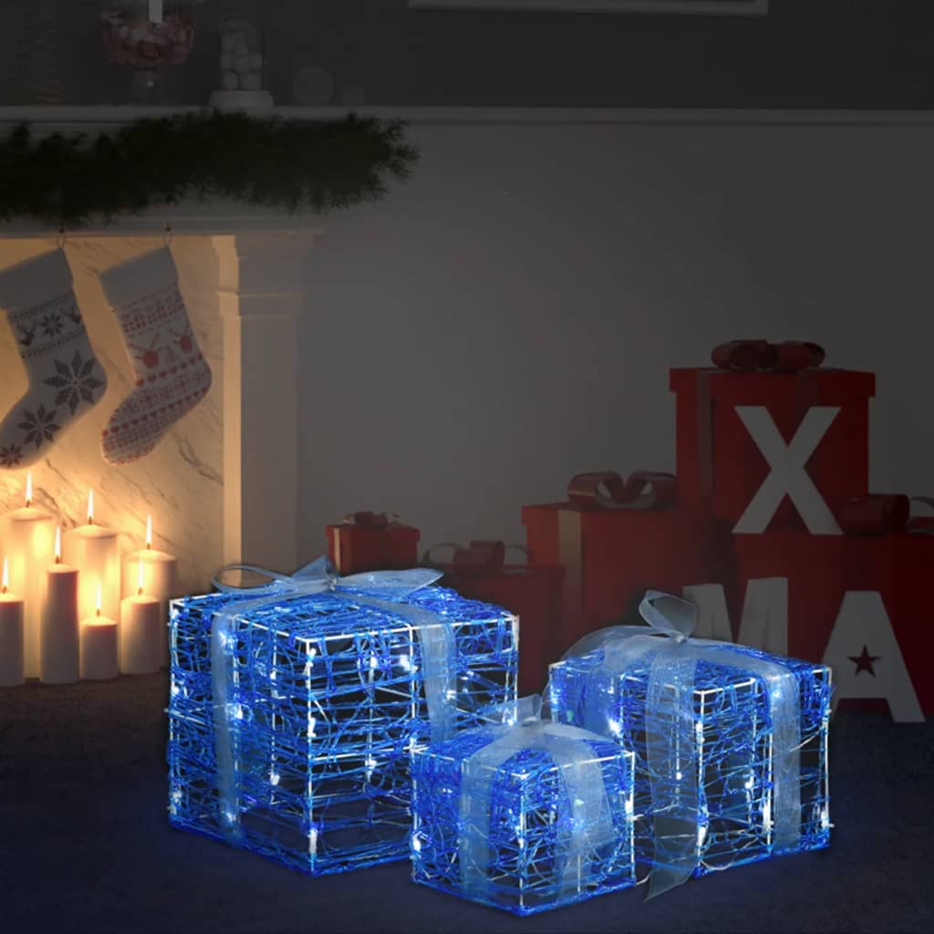 VidaXL Kerstverlichting geschenkdozen 3 st decoratief acryl koudwit