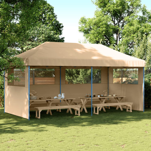 VidaXL Partytent inklapbaar pop-up met 3 zijwanden beige