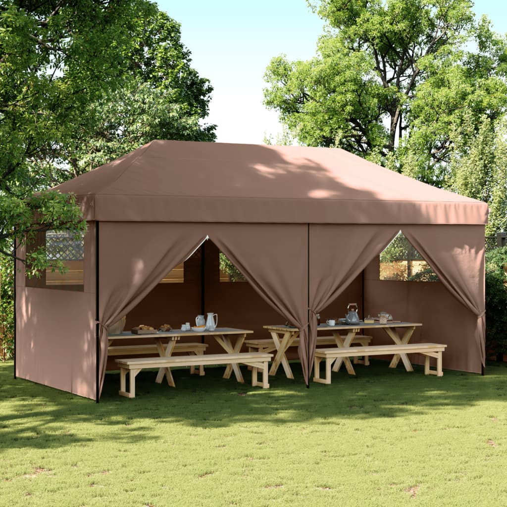 VidaXL Partytent inklapbaar pop-up met 4 zijwanden bruin