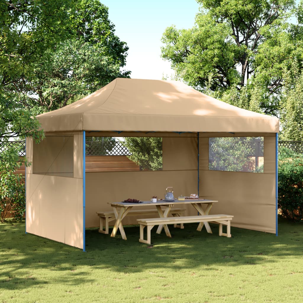 VidaXL Partytent inklapbaar pop-up met 3 zijwanden beige