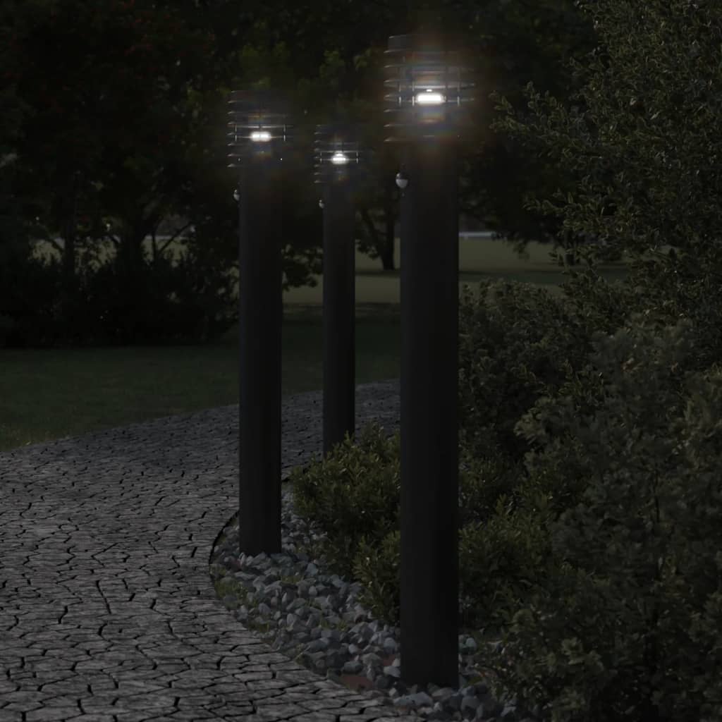 VidaXL Buitenvloerlampen 3 st met sensors 110 cm roestvrijstaal zwart