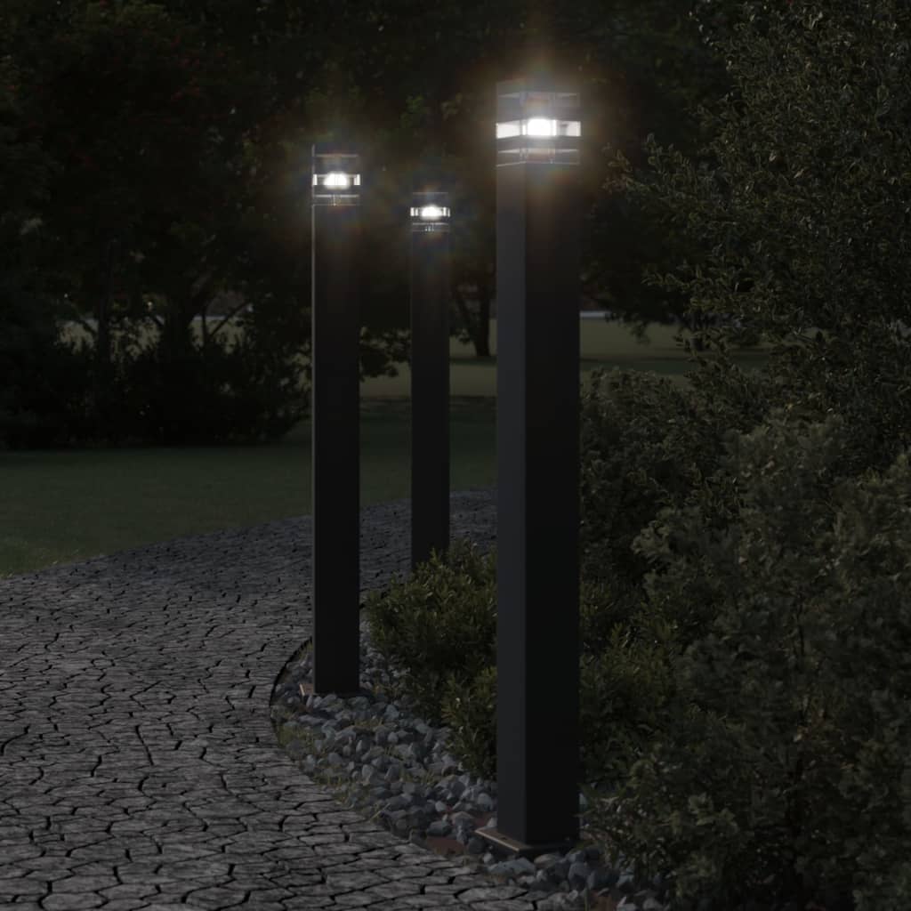 VidaXL Vloerlampen voor buiten 3 st met sensor 110 cm aluminium zwart