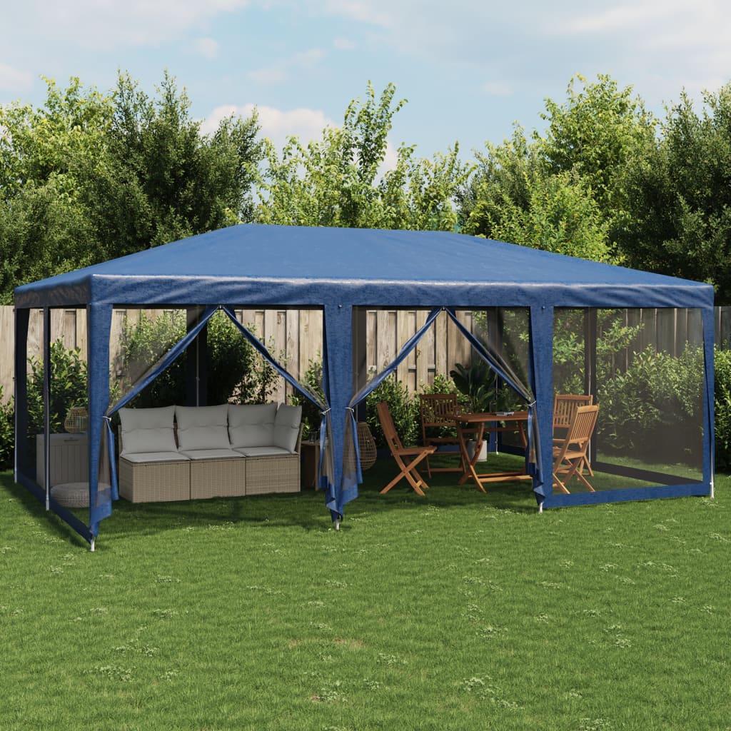 VidaXL Partytent met 10 mesh zijwanden 6x4 m HDPE blauw