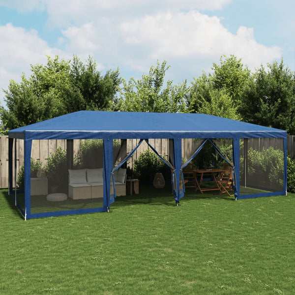 VidaXL Partytent met 12 mesh zijwanden 8x4 m HDPE blauw