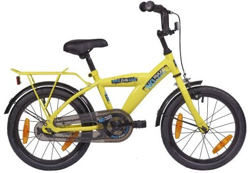 Bike fun 16 inch jongensfiets geel no rules no limit