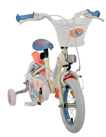 Disney Stitch Kinderfiets - Meisjes - 12 inch - Twee handremmen - Crème Koraal Blauw