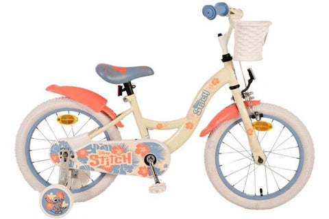 Disney Stitch Kinderfiets - Meisjes - 16 inch - Crème Koraal Blauw