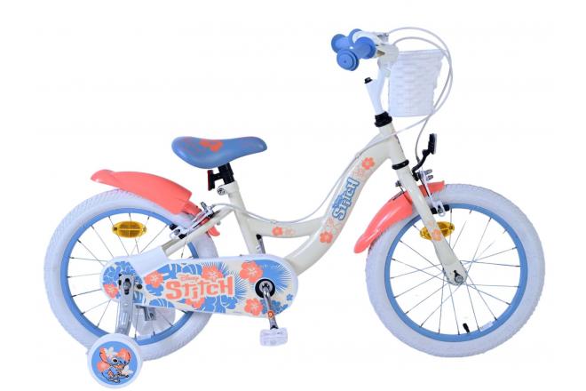 Disney Stitch Kinderfiets - Meisjes - 16 inch - Crème Koraal Blauw - Twee handremmen