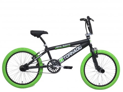 Tornado 20 inch freestyle fiets mat zwart groene banden 2000018